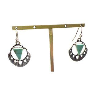 Pierced Earrings Silver Tone Turquoise Blue Dangle Drop Southwestern Mexico
